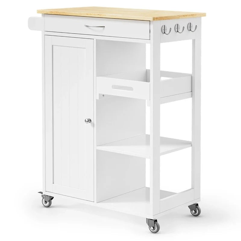 Chariot de cuisine îlot roulant avec 1 tiroir, un meuble de rangement et 3 étagères de rangement