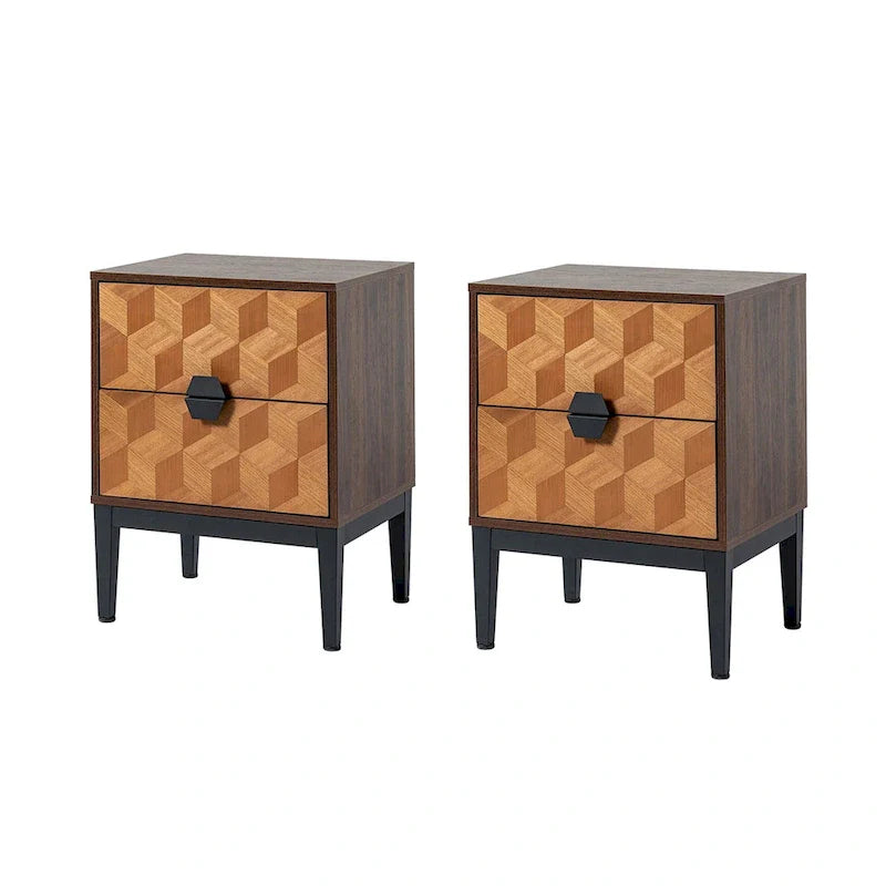 Table de chevet moderne 25 po de haut à 2 tiroirs avec station de recharge et pieds réglables (lot de 2) par HULALA HOME