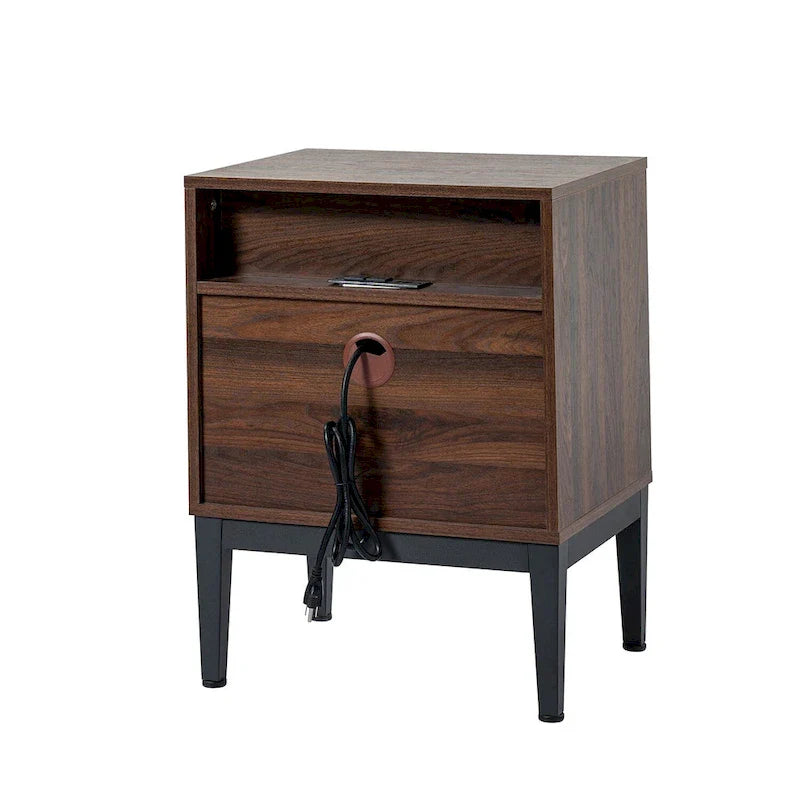 Table de chevet moderne 25 po de haut à 2 tiroirs avec station de recharge et pieds réglables (lot de 2) par HULALA HOME
