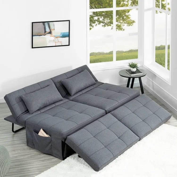 Lit convertible, Lit ottoman multifonction 4 en 1, Fauteuil-lit en lin respirant, Canapé-lit convertible