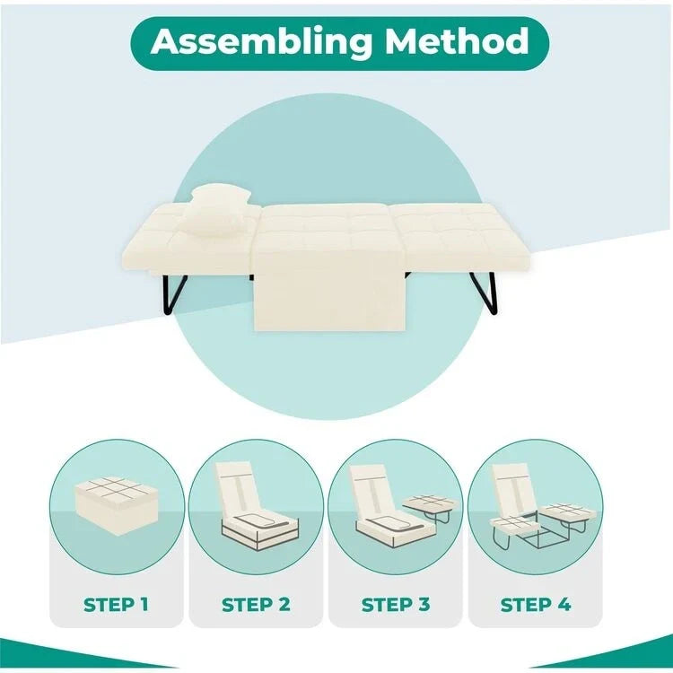 Lit convertible, Lit ottoman multifonction 4 en 1, Fauteuil-lit en lin respirant, Canapé-lit convertible