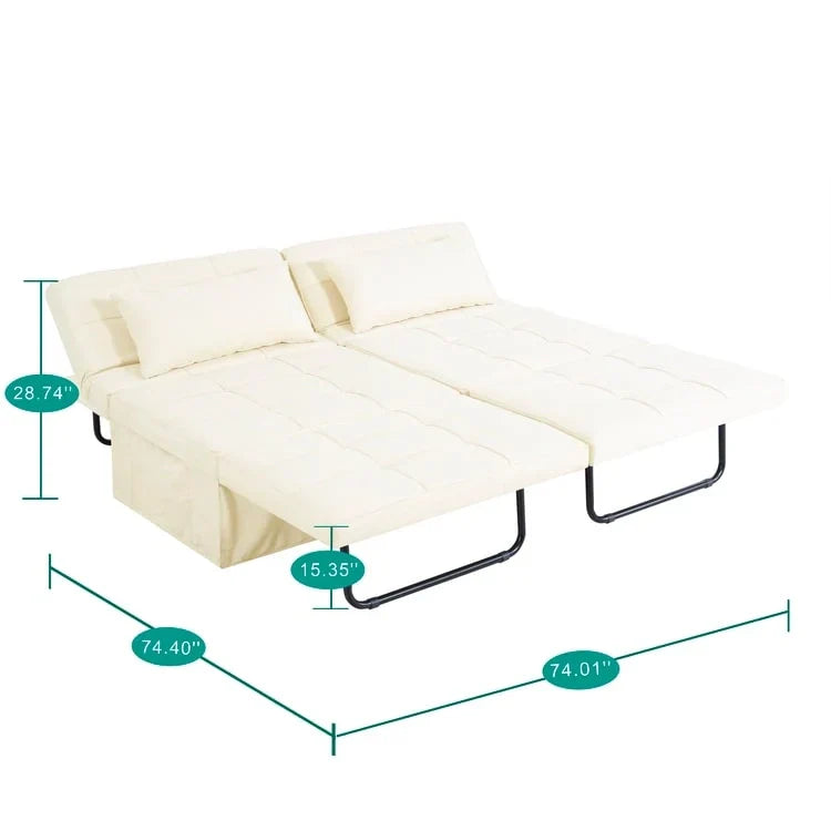 Lit convertible, Lit ottoman multifonction 4 en 1, Fauteuil-lit en lin respirant, Canapé-lit convertible