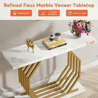 Console dorée, table d'entrée en faux marbre, table de canapé étroite, table d'appoint moderne 40 pouces avec base géométrique en métal