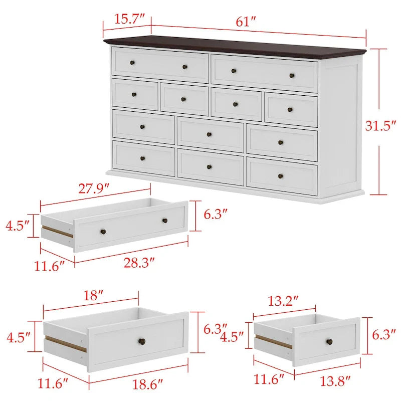 Commode à 12 tiroirs Legant 61W, meuble d'appoint pour la décoration intérieure moderne
