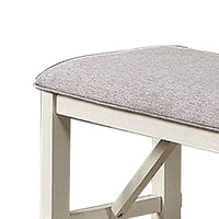 Banc de salle à manger Lexi de 50 pouces, assise rembourrée en tissu, bois d'hévéa, gris et blanc