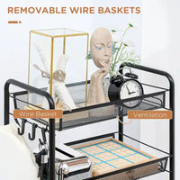 HOMCOM Chariot de service roulant à 5 niveaux, Chariot de rangement en métal, Desserte de cuisine avec paniers en maille amovibles, Noir