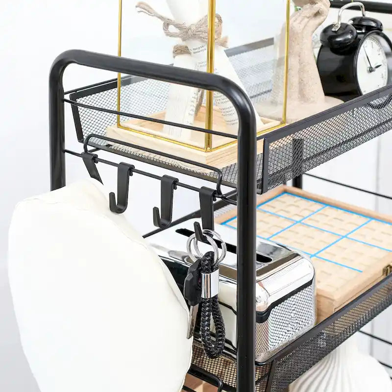 HOMCOM Chariot de service roulant à 5 niveaux, Chariot de rangement en métal, Desserte de cuisine avec paniers en maille amovibles, Noir