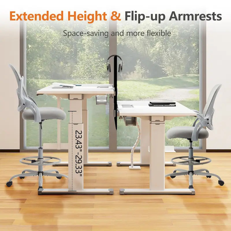 Chaise de bureau ergonomique haute de dessin avec accoudoirs rabattables
