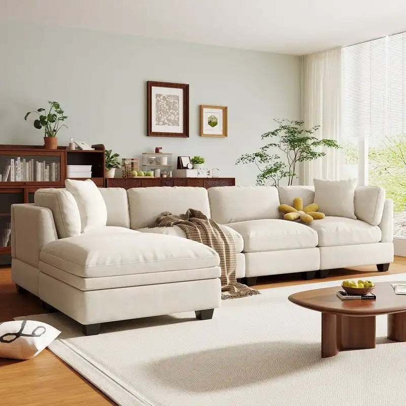 Canapé modulable avec pouf de rangement amovible, 2 porte-gobelets cachés