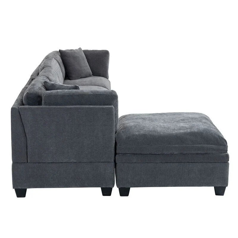 Canapé modulable avec pouf de rangement amovible, 2 porte-gobelets cachés