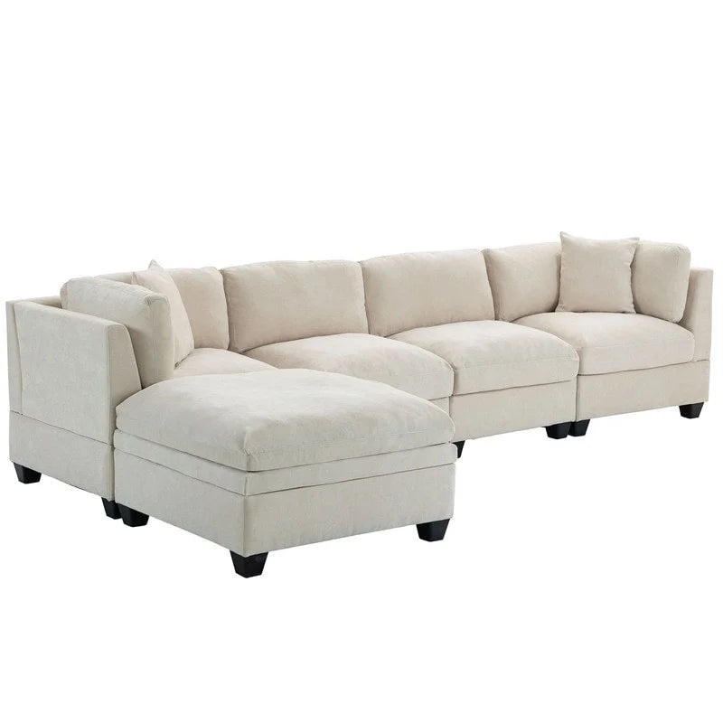 Canapé modulable avec pouf de rangement amovible, 2 porte-gobelets cachés