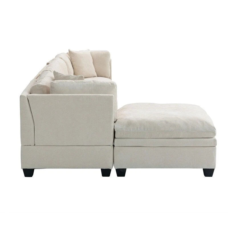 Canapé modulable avec pouf de rangement amovible, 2 porte-gobelets cachés