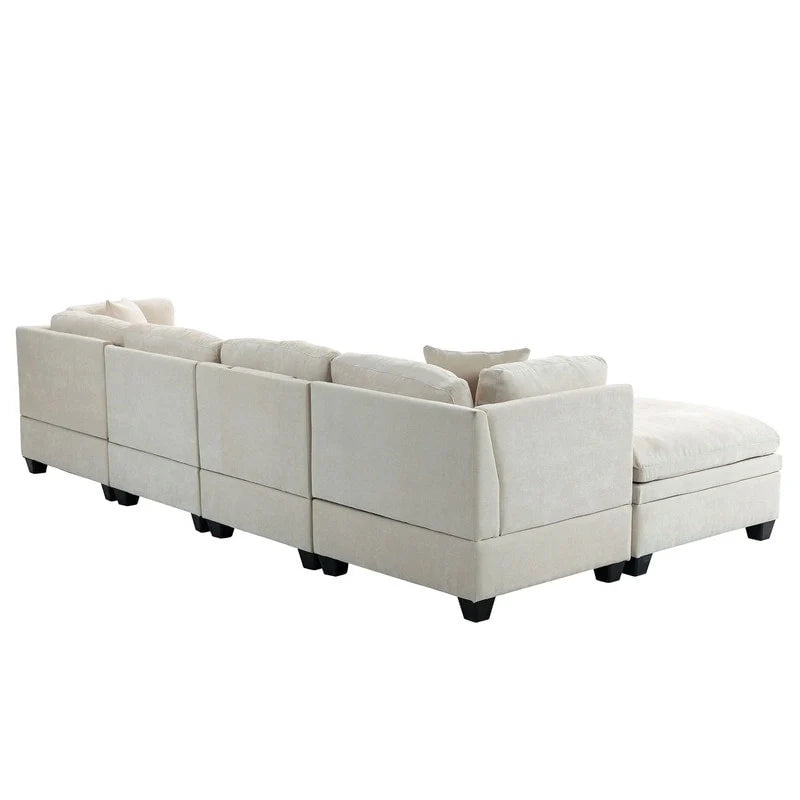 Canapé modulable avec pouf de rangement amovible, 2 porte-gobelets cachés