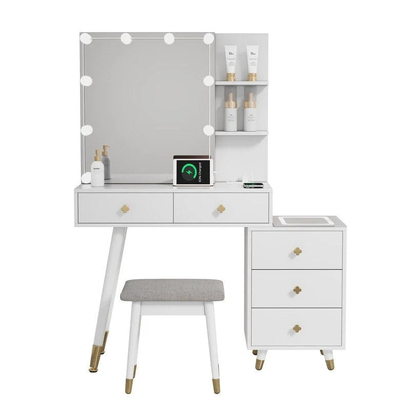 Ensemble coiffeuse 5 tiroirs avec prises