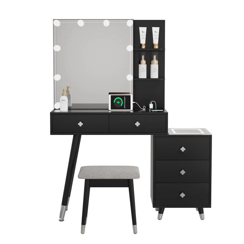 Ensemble coiffeuse 5 tiroirs avec prises