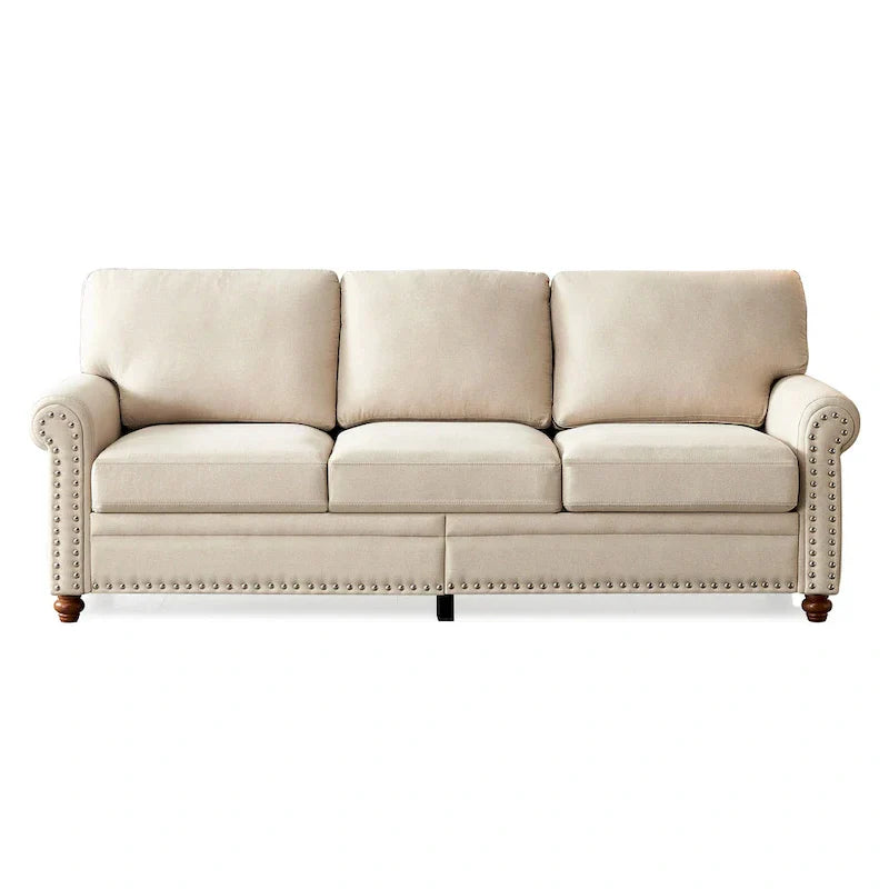 Canapé de rangement en tissu de lin (beige)