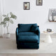 Fauteuil d'appoint moderne avec pouf, Fauteuil de salon capitonné en chenille, Fauteuil de lecture pour chambre à coucher, Chenille bleue