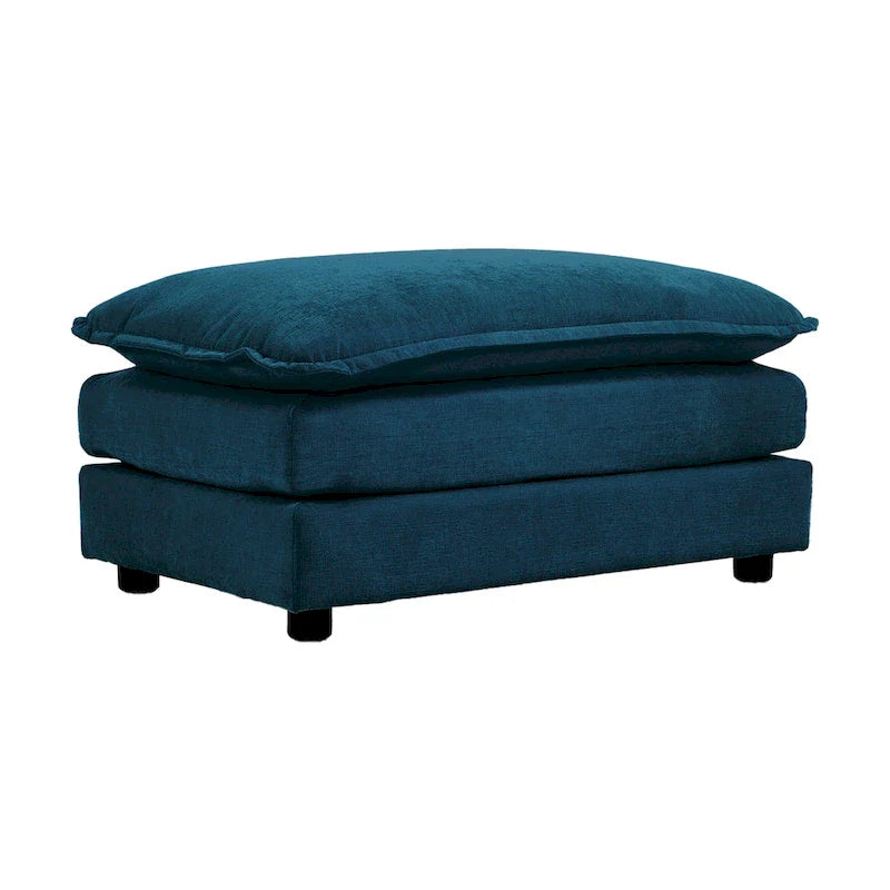 Fauteuil d'appoint moderne avec pouf, Fauteuil de salon capitonné en chenille, Fauteuil de lecture pour chambre à coucher, Chenille bleue