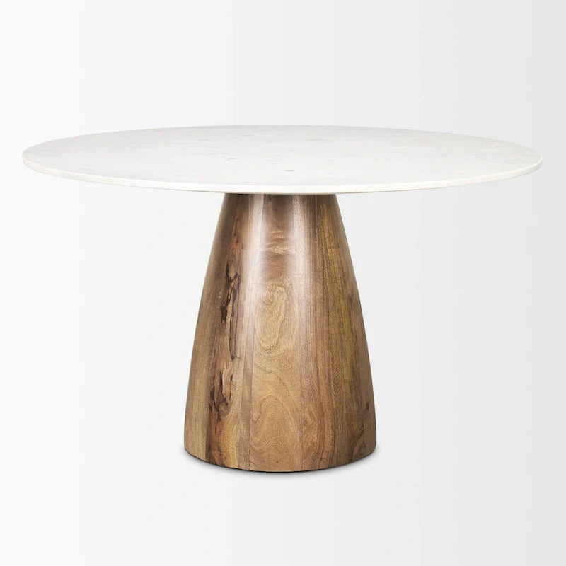 Allyson Table de salle à manger piédestal en marbre blanc et brun moyen, ronde, 48 po - 48,0 L x 48,0 l x 30,0 H