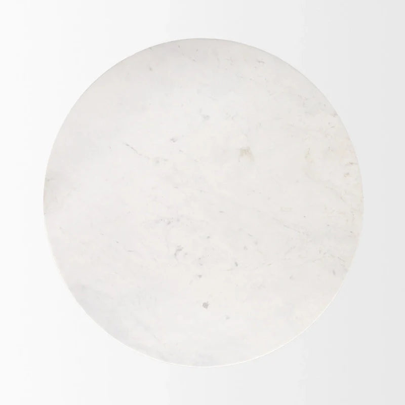 Allyson Table de salle à manger piédestal en marbre blanc et brun moyen, ronde, 48 po - 48,0 L x 48,0 l x 30,0 H