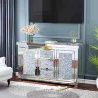 Buffet meuble d'appoint glamour à 3 tiroirs en miroir à diamant