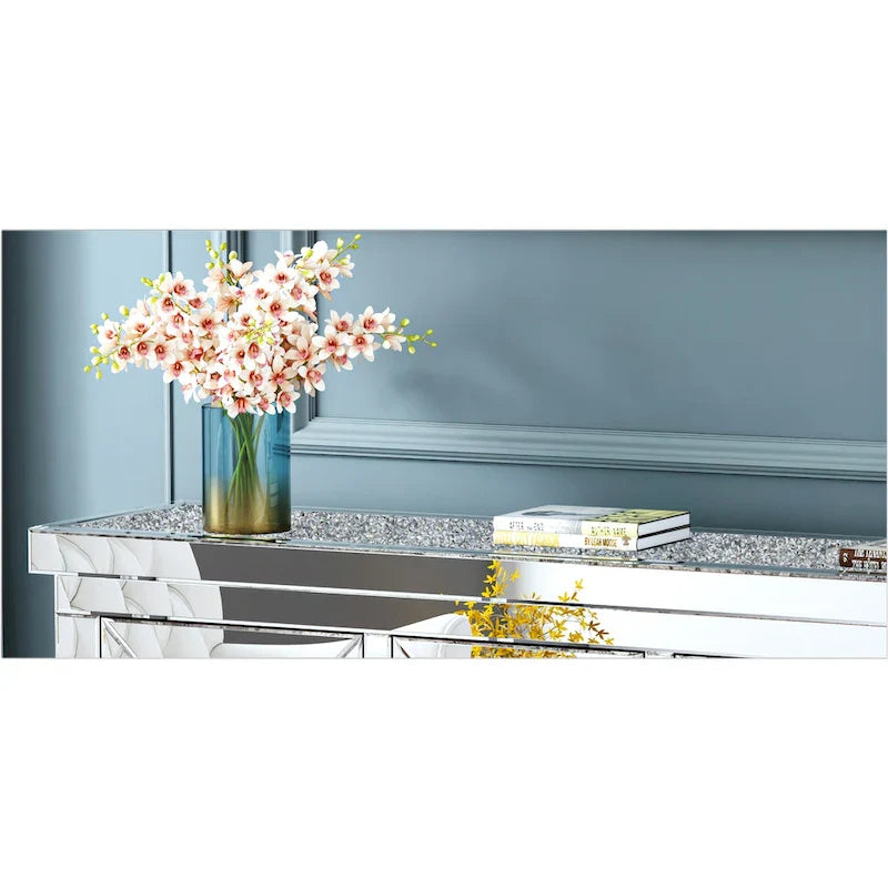 Buffet meuble d'appoint glamour à 3 tiroirs en miroir à diamant