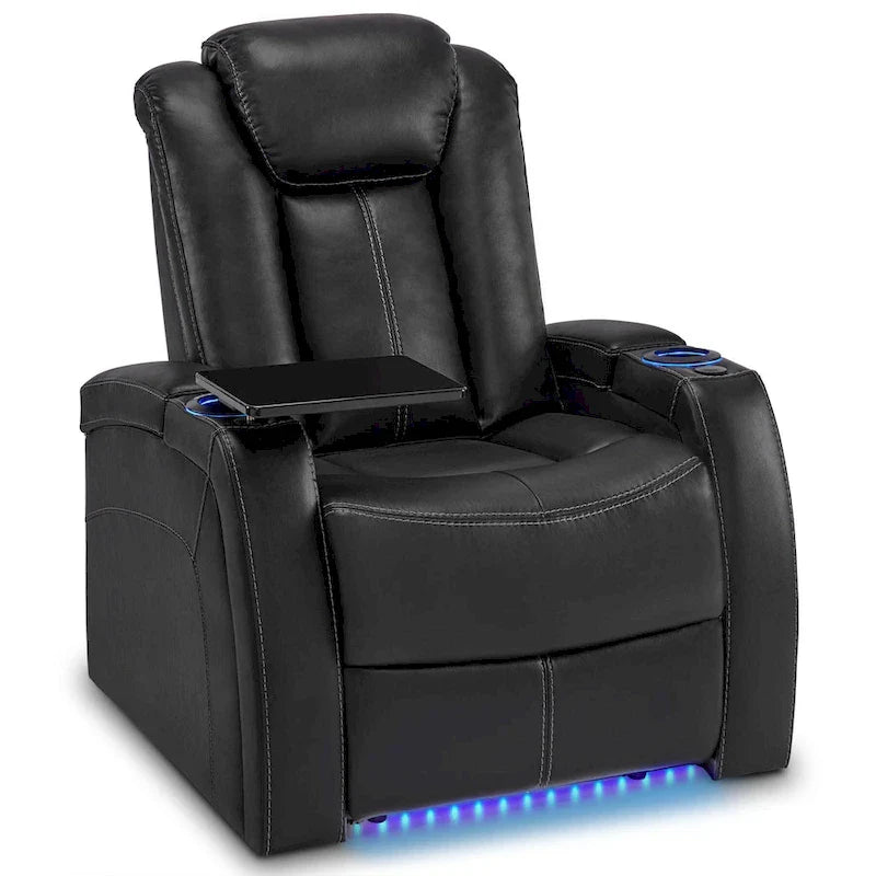 Fauteuil inclinable électrique MCombo, Siège de cinéma maison avec appui-tête réglable et tablette, Cuir respirant HTS422
