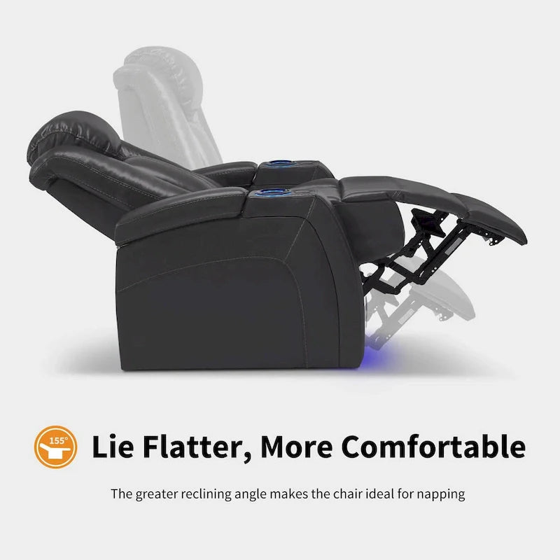 Fauteuil inclinable électrique MCombo, Siège de cinéma maison avec appui-tête réglable et tablette, Cuir respirant HTS422