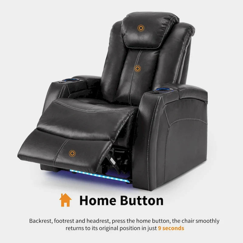 Fauteuil inclinable électrique MCombo, Siège de cinéma maison avec appui-tête réglable et tablette, Cuir respirant HTS422