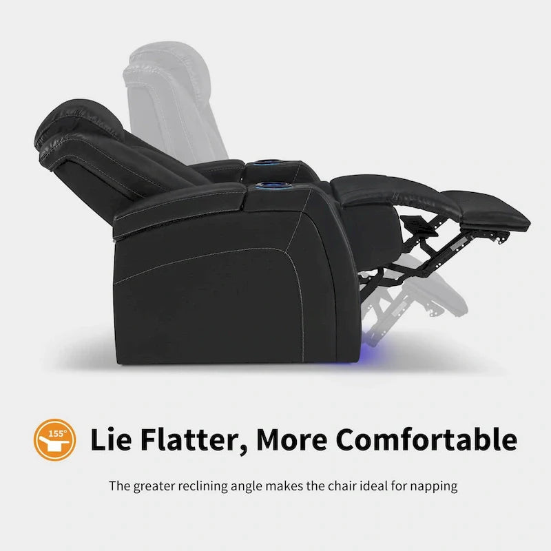 Fauteuil inclinable électrique MCombo, Siège de cinéma maison avec appui-tête réglable et tablette, Cuir respirant HTS422