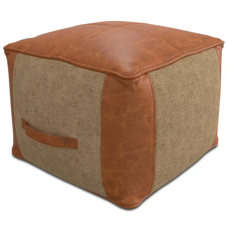 WYNDENHALL Castlebridge Pouf carré bohème en cuir véritable, couleur havane