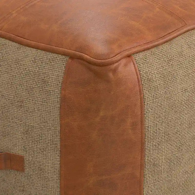 WYNDENHALL Castlebridge Pouf carré bohème en cuir véritable, couleur havane