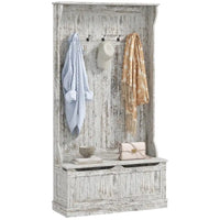 HOMCOM Arbre d'entrée 3-en-1 de 96,5 cm avec banc de rangement, porte-manteau à quatre crochets et rangement à chaussures, noir