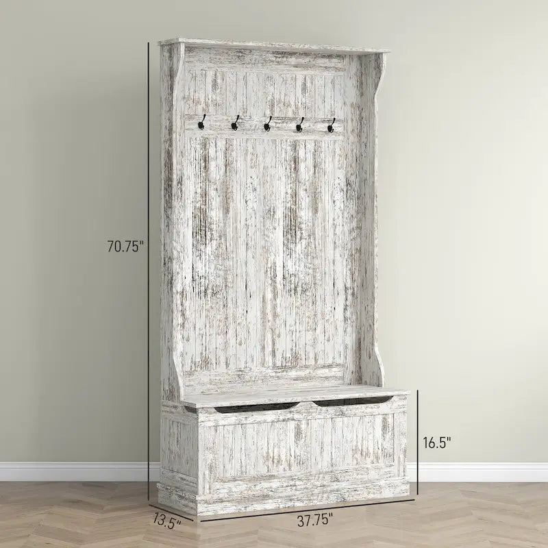 HOMCOM Arbre d'entrée 3-en-1 de 96,5 cm avec banc de rangement, porte-manteau à quatre crochets et rangement à chaussures, noir