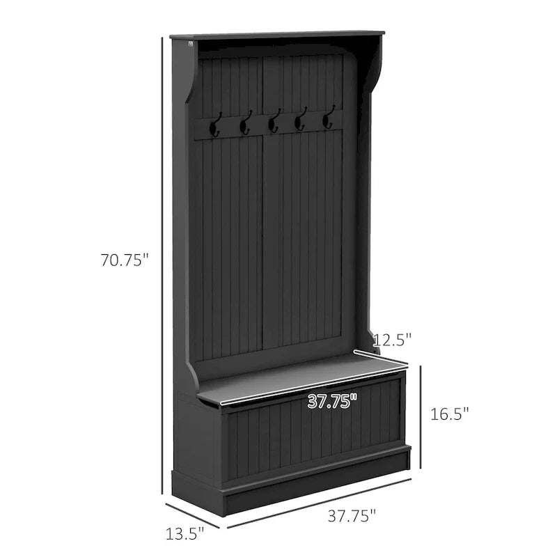 HOMCOM Arbre d'entrée 3-en-1 de 96,5 cm avec banc de rangement, porte-manteau à quatre crochets et rangement à chaussures, noir