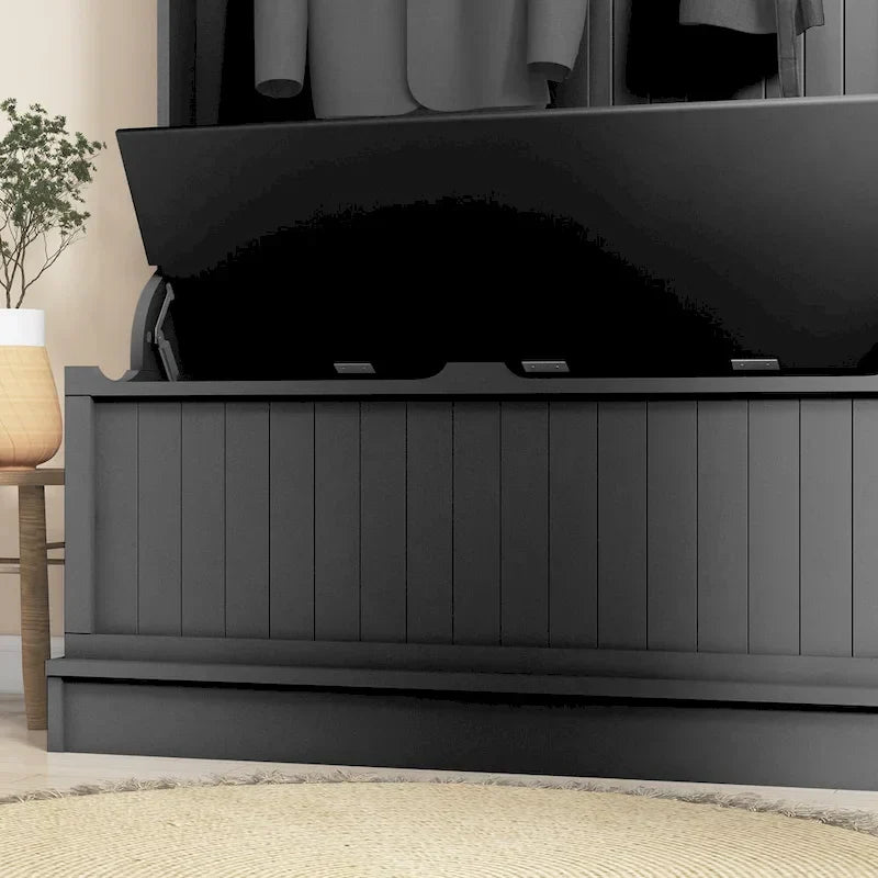 HOMCOM Arbre d'entrée 3-en-1 de 96,5 cm avec banc de rangement, porte-manteau à quatre crochets et rangement à chaussures, noir
