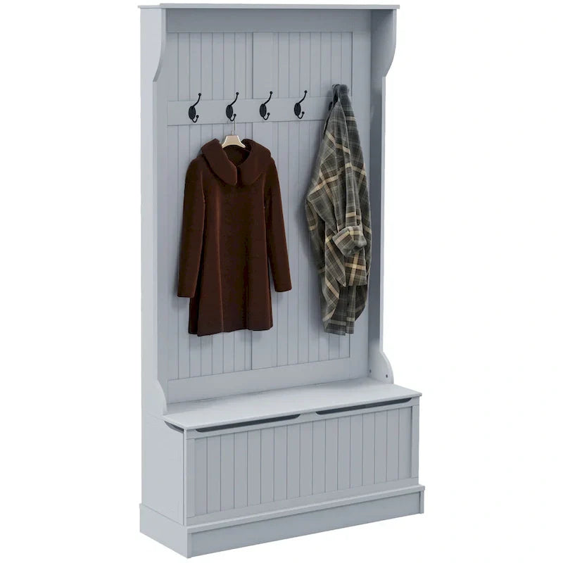 HOMCOM Arbre d'entrée 3-en-1 de 96,5 cm avec banc de rangement, porte-manteau à quatre crochets et rangement à chaussures, noir