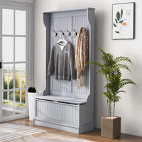 HOMCOM Arbre d'entrée 3-en-1 de 96,5 cm avec banc de rangement, porte-manteau à quatre crochets et rangement à chaussures, noir