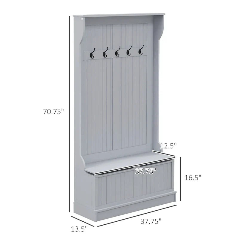 HOMCOM Arbre d'entrée 3-en-1 de 96,5 cm avec banc de rangement, porte-manteau à quatre crochets et rangement à chaussures, noir