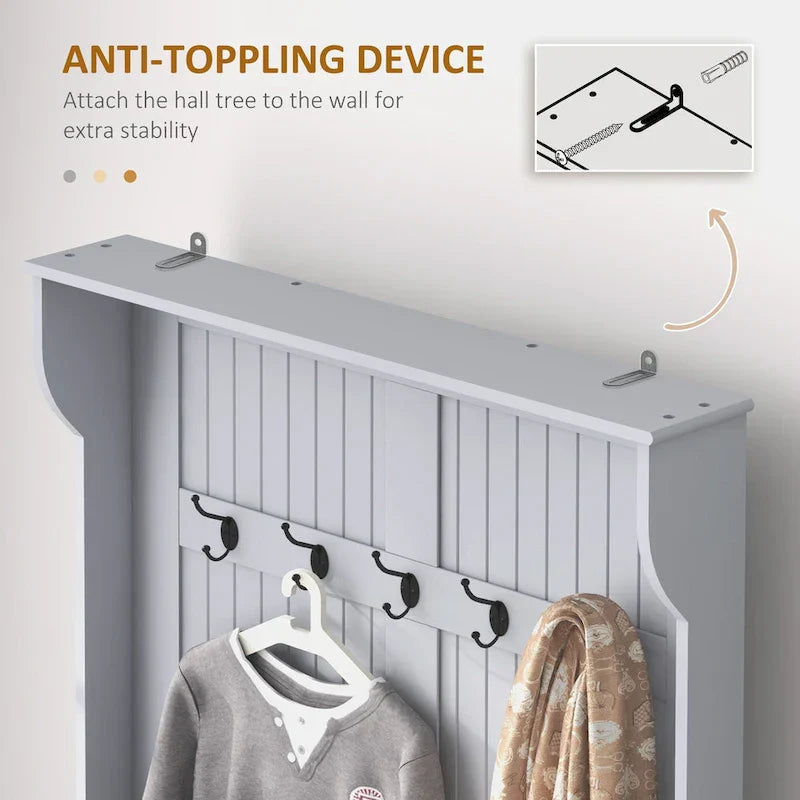 HOMCOM Arbre d'entrée 3-en-1 de 96,5 cm avec banc de rangement, porte-manteau à quatre crochets et rangement à chaussures, noir