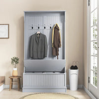 HOMCOM Arbre d'entrée 3-en-1 de 96,5 cm avec banc de rangement, porte-manteau à quatre crochets et rangement à chaussures, noir