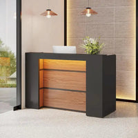 Bureau d'accueil avec lumières LED, grand comptoir d'accueil avec panneaux privatifs