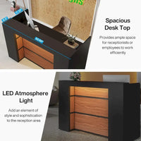 Bureau d'accueil avec lumières LED, grand comptoir d'accueil avec panneaux privatifs