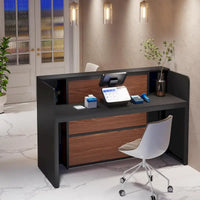 Bureau d'accueil avec lumières LED, grand comptoir d'accueil avec panneaux privatifs