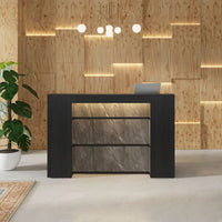 Bureau d'accueil avec lumières LED, grand comptoir d'accueil avec panneaux privatifs