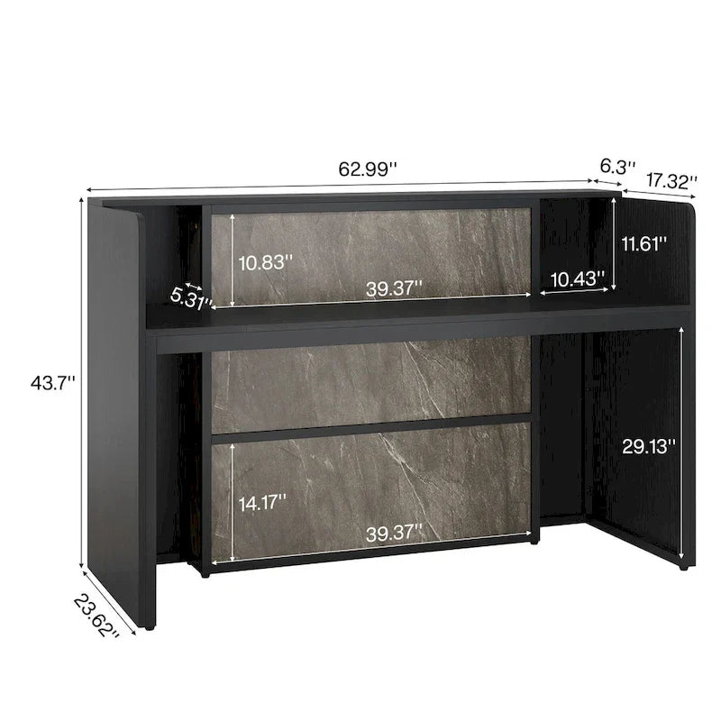 Bureau d'accueil avec lumières LED, grand comptoir d'accueil avec panneaux privatifs