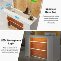 Bureau d'accueil avec lumières LED, grand comptoir d'accueil avec panneaux privatifs