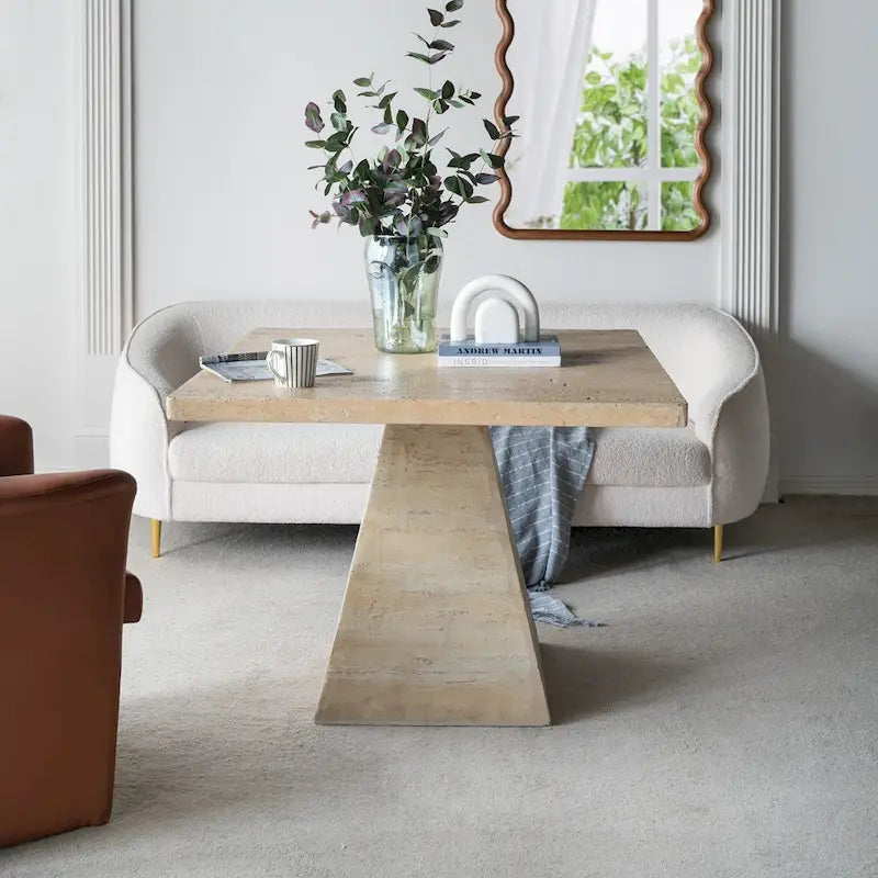Table à manger carrée en ciment avec base à piédestal