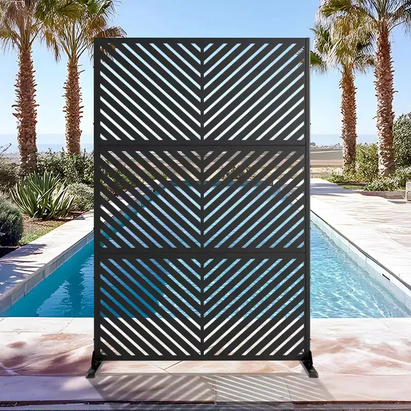 PexFix Écran d'intimité extérieur métallique 72 po x 47 po, motif flèches, noir