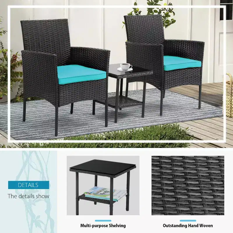 FDW Ensemble de mobilier de patio 3 pièces - Chaises d'extérieur en résine tressée, ensemble de conversation bistro en rotin pour arrière-cour, porche, bord de piscine, pelouse